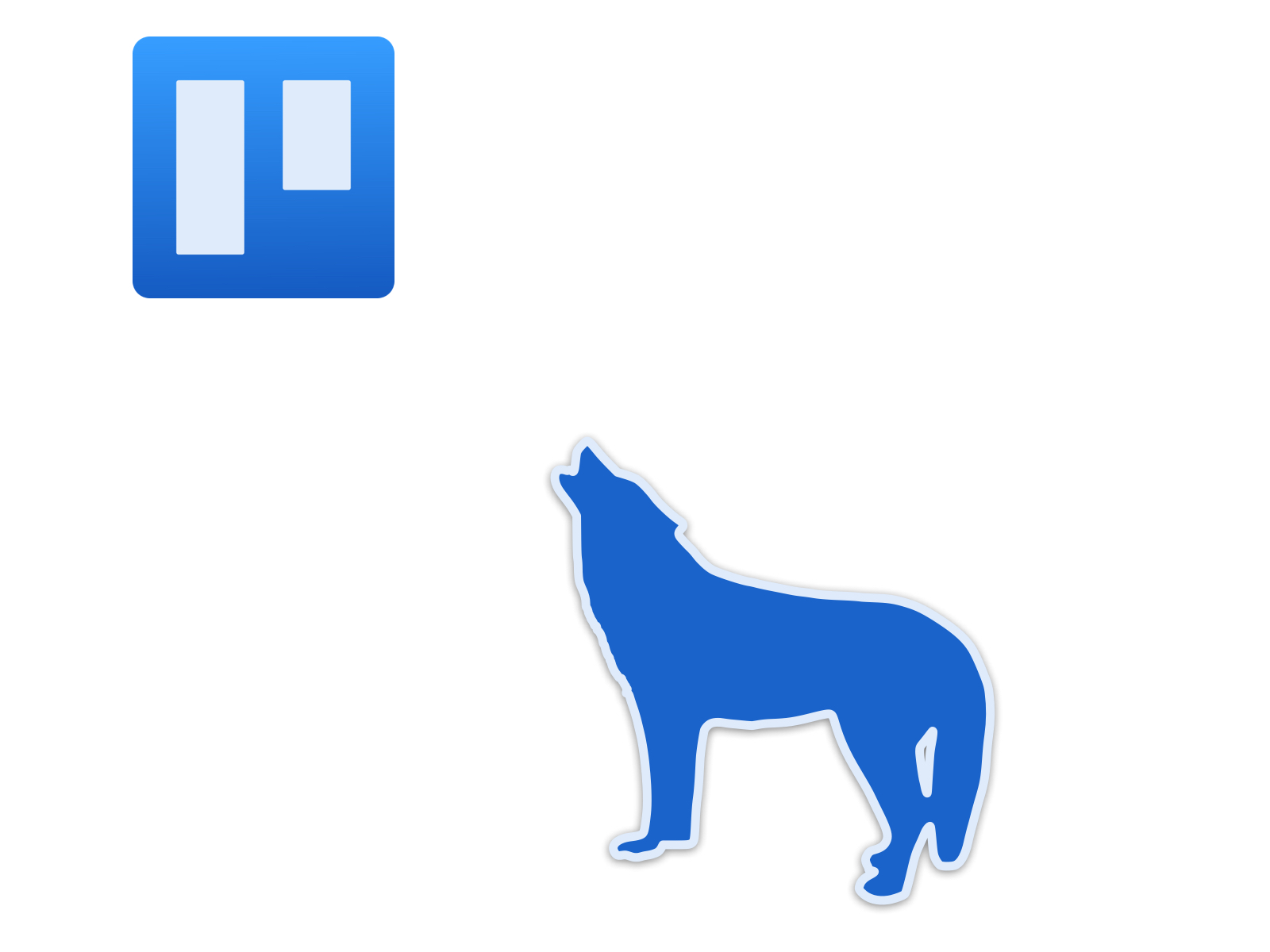 Wolf howling at the Trello logo